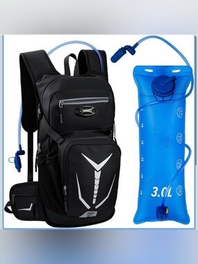 Black Men's Hydration Backpack with 3L Water Bladder